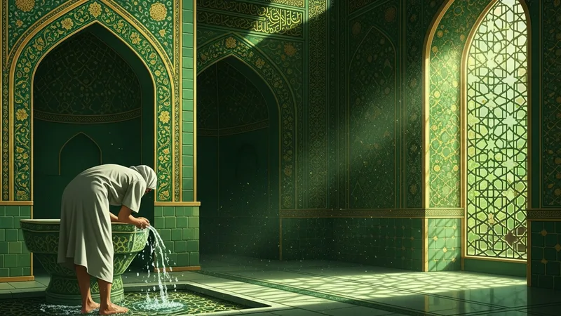 Abdest alan bir kişinin ayakları, suyun temizliği ve abdestin manevi huzuru