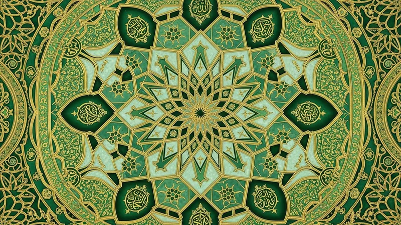 Allah'ın zati sıfatlarını temsil eden İslami motiflerle süslü bir görsel