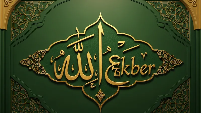 Allahü Ekber yazılı yeşil zemin üzerine altın varaklı bir tablo