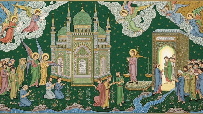 Kıyamet gününü tasvir eden İslam minyatürü