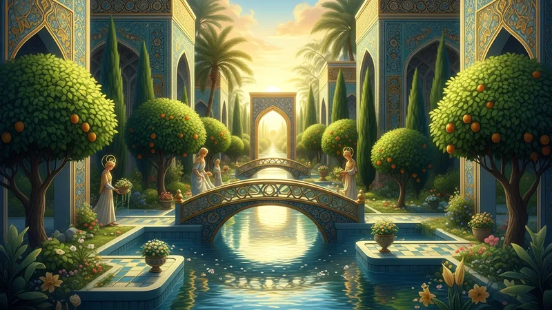 Cennet bahçelerini tasvir eden bir çizim