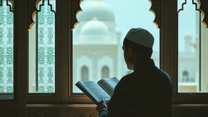 Ankebut suresi fazileti ve tefekkür için Kur'an okuyan kişi görseli