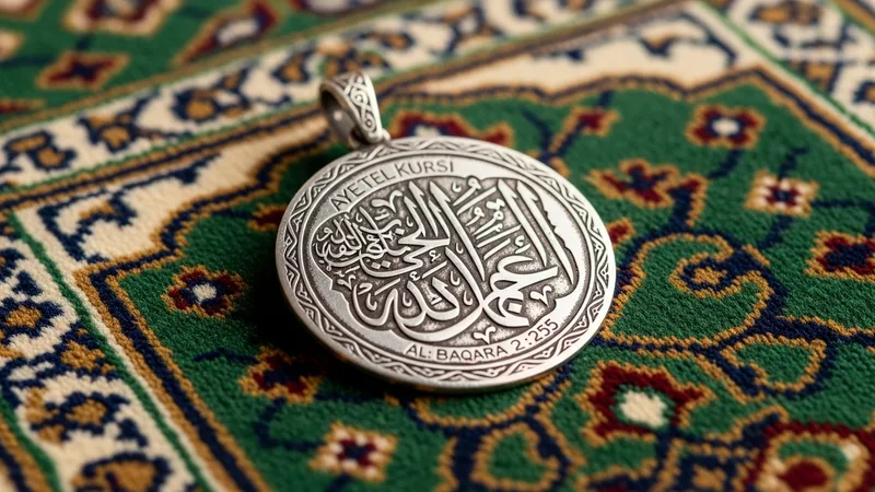 Ayetel Kürsi yazılı bir muska, gümüş işlemeli, deri üzerine