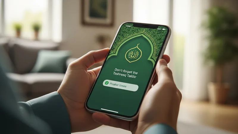Modern bir müslümanın telefonundaki namaz vakitleri uygulamasında Teşrik Tekbiri hatırlatıcısı.