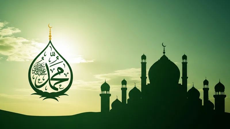 Bedir Savaşı'nın manevi sonuçlarını ve İslam ümmetine verdiği dersleri simgeleyen, aydınlık bir geleceği temsil eden İslami hat sanatı ve cami silüetleri