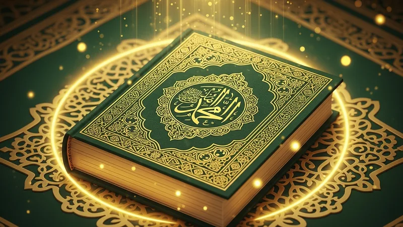 Yeşil ve altın renklerinde islami motiflerle süslenmiş bir dua kitabı