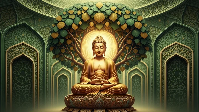 Budizm öğretilerinin sembolik bir tasviri, huzur ve sükuneti yansıtan renklerle