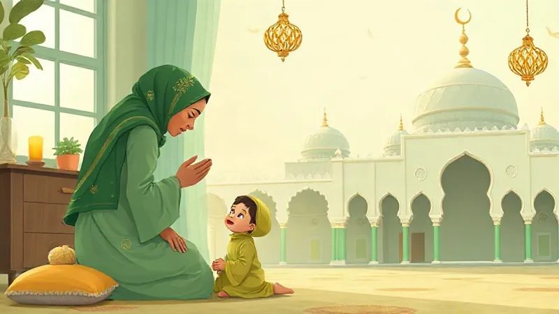 anne ve çocuğu evde namaz kılarken ve camiye giderken