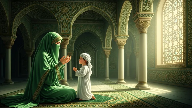 Çocuğuna dua eden bir anne figürü, İslam sanatıyla çizilmiş