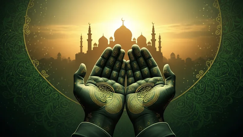 Cuma günü dua eden eller, cami silüeti