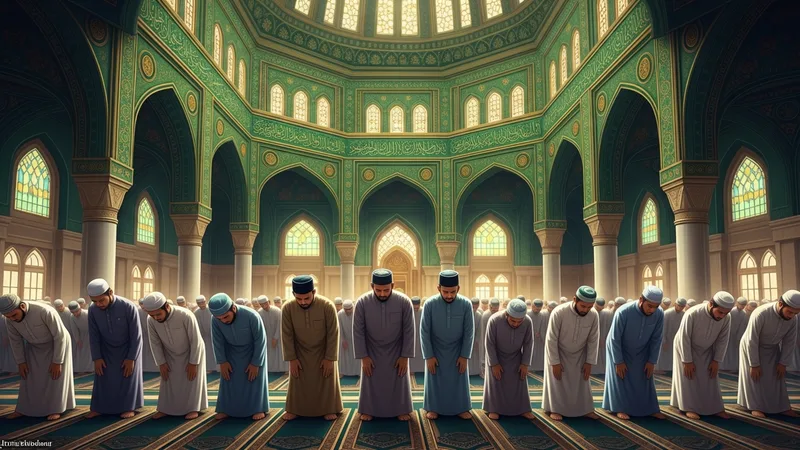 Cuma namazı kılınışı sırasında rükuya eğilen bir cemaat