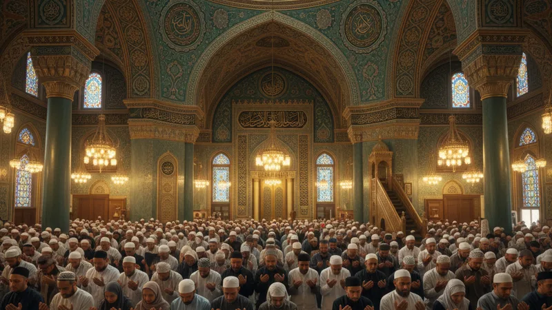 Cuma namazı kılarken ellerini açmış bir cemaat