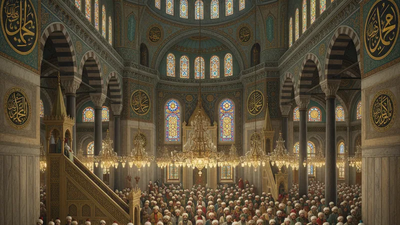 Osmanlı döneminde Cuma namazı kılınan bir cami tasviri