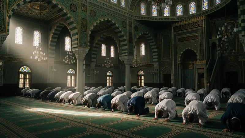 Cuma namazı kılınırken cami içi kalabalık cemaat
