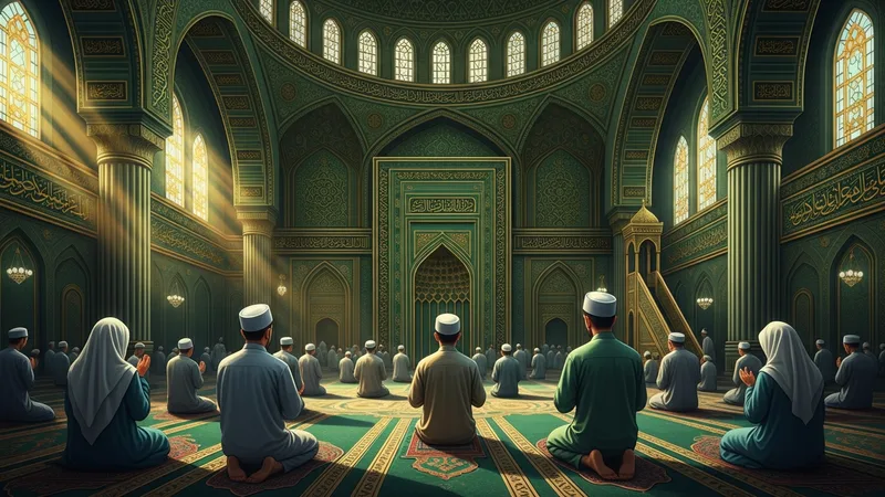 cami içindeki insanların namaz kılarkenki görüntüsü