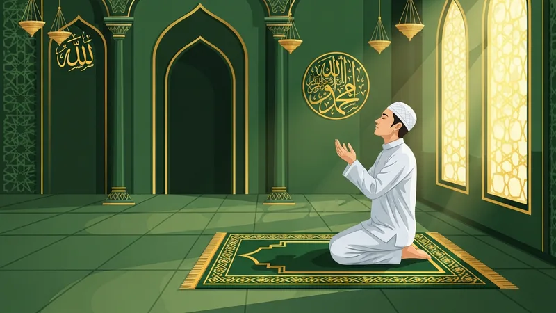 bir kişinin seccade üzerinde dua ederkenki görüntüsü