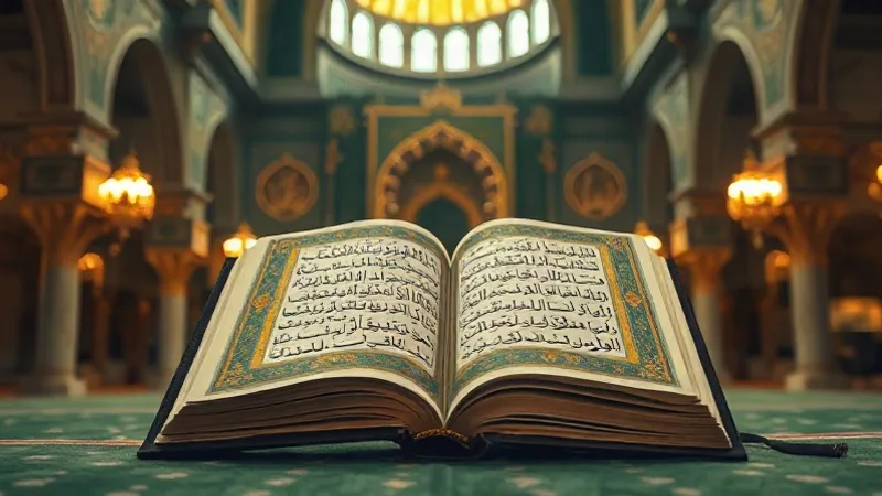 Duhan suresi okunuşu anlamı ve fazileti için cami ve Kur'an tasviri