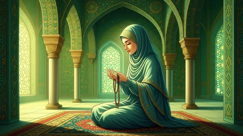 Müslüman bir kadının tesbih çekerek zikretmesi, huzurlu bir atmosferde