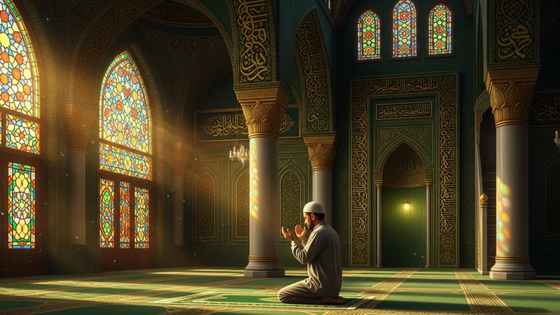 cami içinde elleri açık dua eden bir müslüman