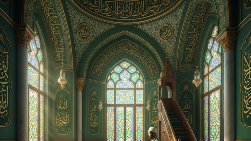 Ezan bittikten sonra okunacak dua ile ilgili serene bir cami iç görünümü