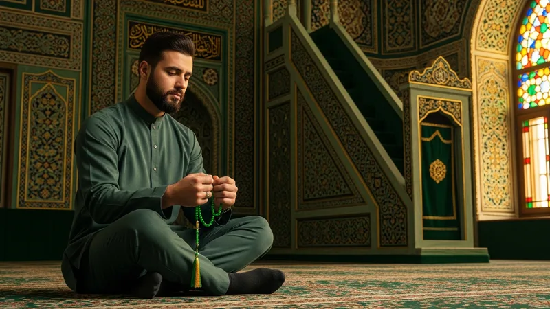 cami içinde tesbih çeken bir müslüman