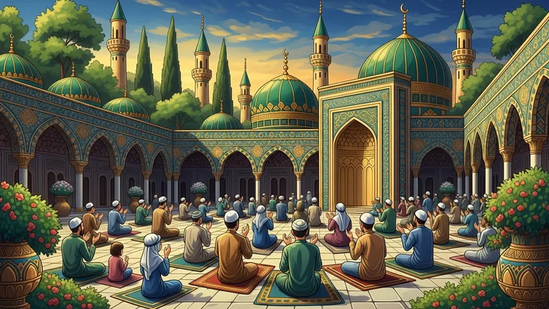 Cami avlusunda hatim duası için toplanan insanlar, birlik ve beraberlik