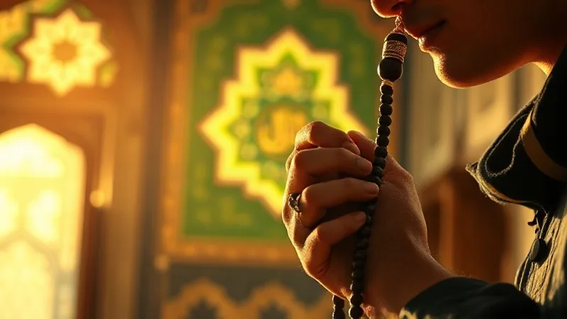 Hümeze Suresi tefsiri ve meali için cami içinde Kur'an okuyan kişi görseli