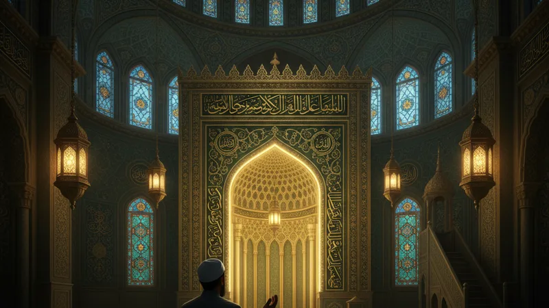 Gece vakti bir caminin avlusunda tefekkür eden bir müslüman