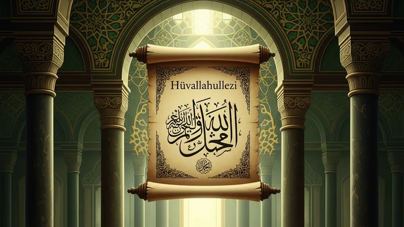 Bir cami içinde, Hüvallahullezi ayetinin yazılı olduğu bir levha