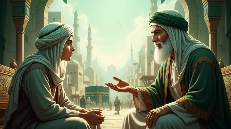 Hz. Ebu Bekir'in Hz. Peygamber ile sohbetini tasvir eden İslami sanat eseri