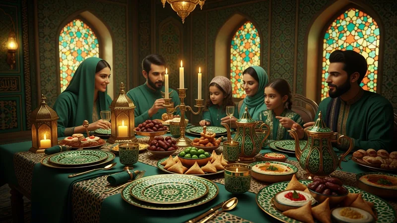 İftar sofrasında dua eden eller, sıcak bir atmosfer