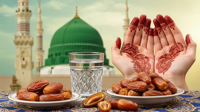 Huzurlu bir iftar sofrası ve hurma detayı