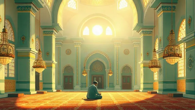 ihsan nedir islamda ihsan bilinci cami ve dua temalı çizim