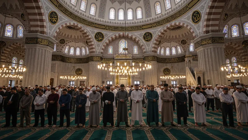 Cami içinde namaz kılan cemaat