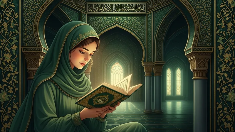 Kadir Gecesi'nde Kur'an okuyan bir kadın, huzurlu bir atmosferde