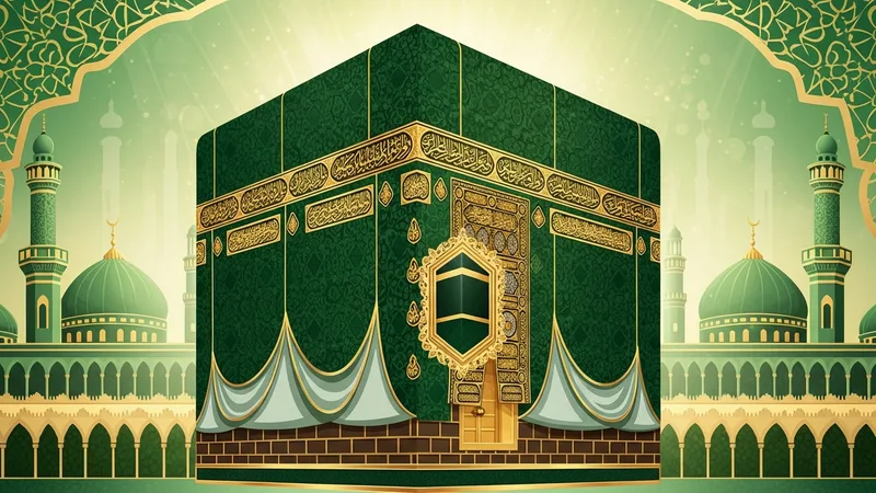 Mekke'de Kabe'nin silueti ve altın rengi detaylar