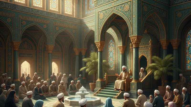 Bir cami penceresinden süzülen güneş ışığı altında, dua eden elleri gösteren huzurlu bir sahne, İslami sanat tarzında.