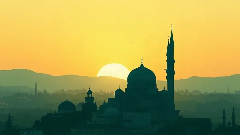 Konya namaz vakitleri ile Mevlana şehri cami silueti ve sabah ışığı
