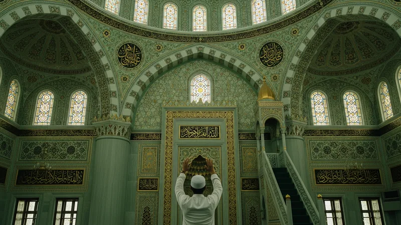 Kunut duaları okunurken eller semaya açılmış, cami içinde dua eden bir kişi