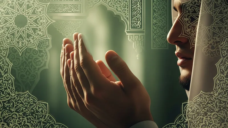 Namaz kılarken huşu içinde dua eden bir Müslüman