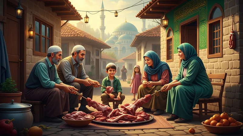 Kurban Bayramı'nda dua eden bir Müslüman ailesi