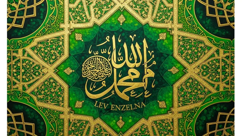 Lev Enzelna duası yazılı olduğu yeşil ve altın renkli islami tablo