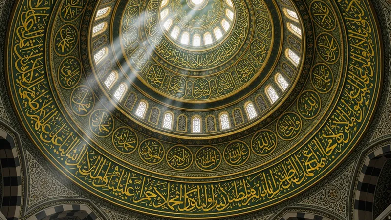 cami kubbesinde altın varakla yazılmış Allah'ın isimleri (Esma-i Hüsna)