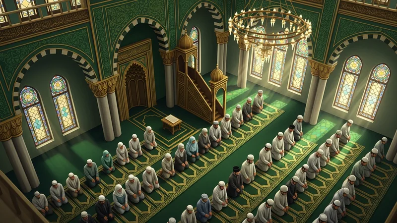 Namaz kılan ve yoksullara yardım eden Müslümanların çizimi