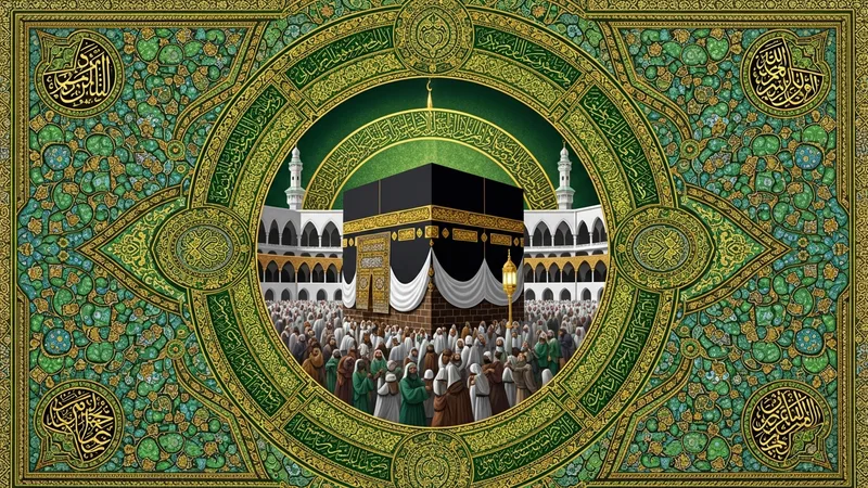 Kabe'nin etrafındaki putların yıkılmasını tasvir eden, tevhidin zaferini ve İslami sanatın estetiğini yansıtan bir görsel.