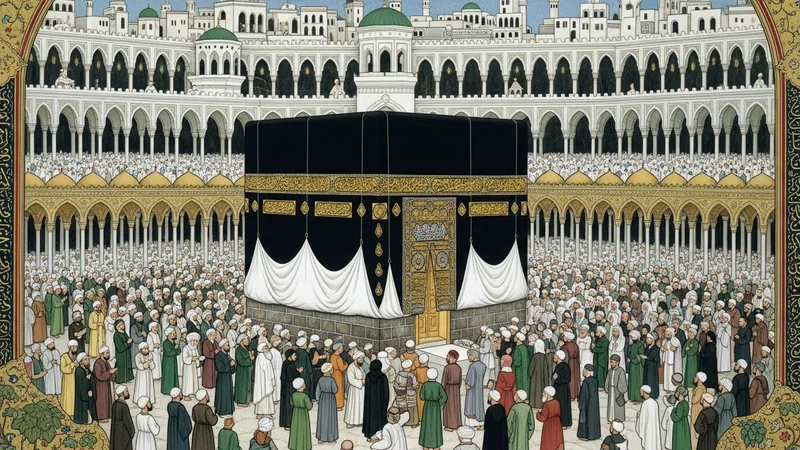 Mekke'nin Fethi'nin ardından Kabe'nin putlardan temizlenmesini ve tevhidin sembolünü gösteren, İslami minyatür sanatından esinlenilmiş bir sahne.