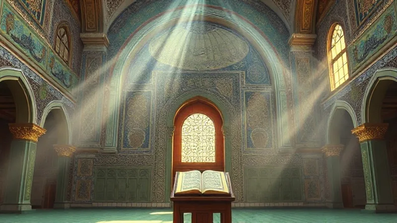 Meryem Suresi meali ve tefsiri için ışıklı cami içi manzarası