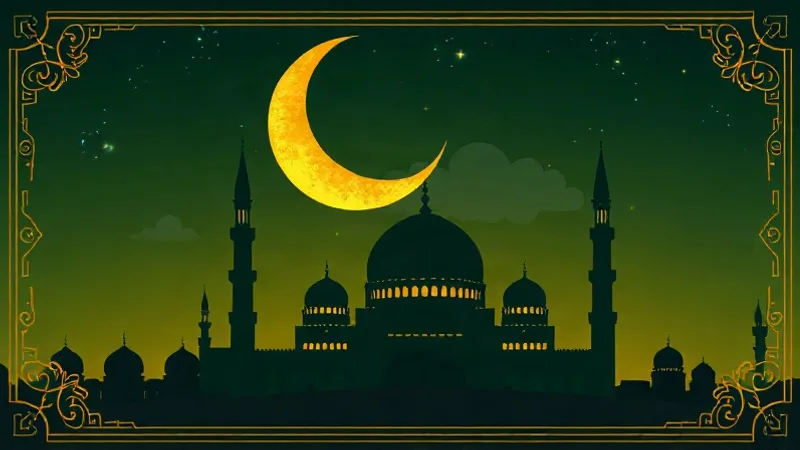 Mevlid Kandili gecesinde hilal ve cami silueti