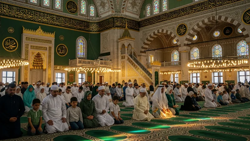 Mevlid Kandili'nde camide ibadet eden Müslümanlar, sıcak atmosfer