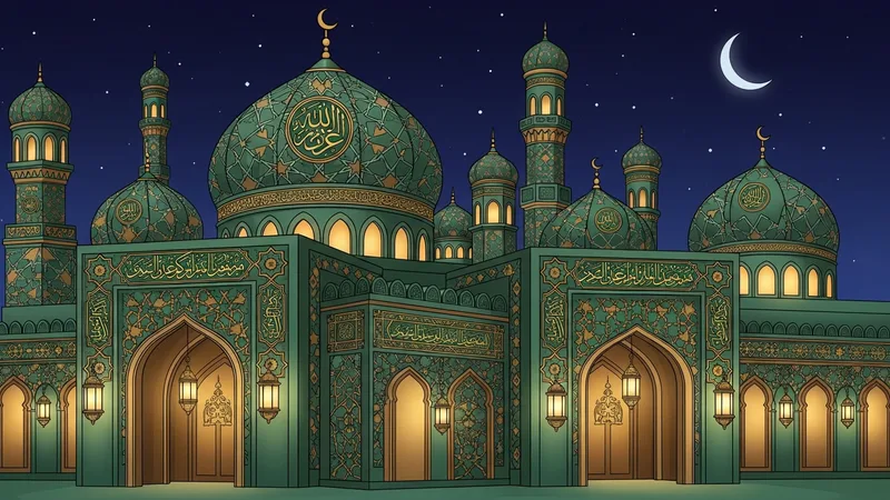 Elleri açık dua eden bir Müslüman, arka planda cami silüeti